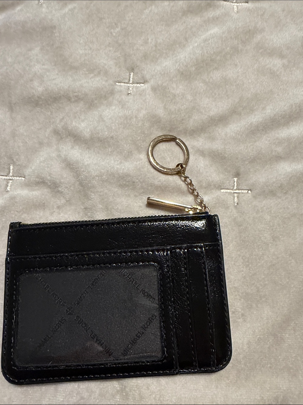 Michael Kors Black Leather Zip Card Case with Gold Key Ring - Picture 2 of 6